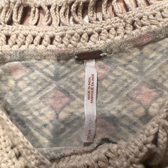 Free People Woven Knit Shoulder Diamond Patterned Slub Dolman Sleeve Top Size S - Picture 4 of 5